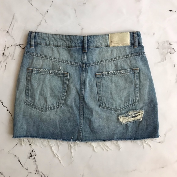 Zara Trafaluc Pearl Distressed Denim Skirt Medium - Picture 3 of 5
